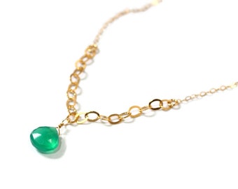 Green Onyx Necklace,  Teardrop Crystal Necklace, Sterling Silver or Gold Filled, Dainty Everyday Necklace, Gift for Wife from Husband