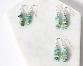 Peruvian Opal Earrings, Raw Opal Earrings, October Birthstone Gifts, Green Opal, Raw Gemstone Earrings, Semi Precious Natural Stone Jewelry