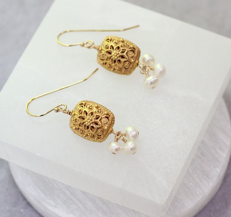 Freshwater Pearl Dangle Earrings Bali Earrings Pearl Wedding Etsy
