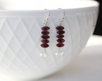 Rhodolite Garnet Earrings, January Birthstone, Bohemian Garnet Earrings, Semi Precious Stone Jewelry, Garnet Sterling Silver Earrings