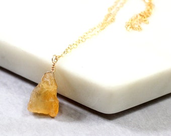Raw Citrine Necklace, November Birthstone Jewelry, Raw Crystal Necklace, Healing Crystals, Citrine Birthstone Necklace
