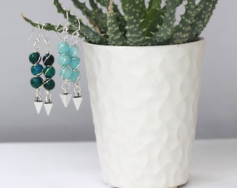 Sterling Spike Earrings, Chrysocolla Earrings, Teacher Gifts End of Year, Wire Wrap Jewelry, Amazonite and Sterling Silver Earrings