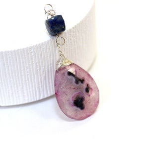 Solar Quartz Necklace, Pink Quartz Pendant, Unique Gifts for Sisters, Lapis Lazuli Sterling Silver Necklace, Teardrop Crystal Necklace Sterling Silver