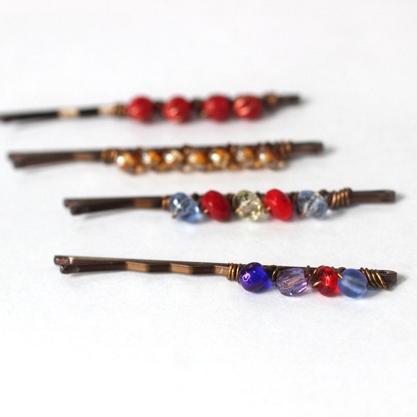 Beaded Bobby Pins, Embellished Hair Pins with Czech Glass Beads, Gift for New Mom, Friend or Sister