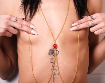 Nipple jewelry chain with necklace. Sex toys for nipples.