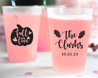 Fall In Love Custom Wedding Frosted Cups, Custom Wedding Plastic Cup Gift, Personalized Plastic Cup Favors, Frosted Cups Wedding Favor (204)