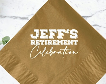 Custom Printed Retirement Napkin Mementos, Stylish Retirement Napkin Keepsakes, Elegant Retirement Party Napkin Tokens, Custom Napkins (36)