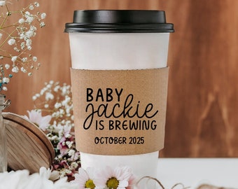 Personalized Baby Is Brewing Baby Shower Cup Sleeve, Coffee Cup Sleeve Baby Shower Favors, Custom Paper Cup Sleeve, Customized Sleeves (372)