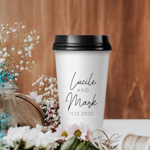 Tazza da caffè per matrimonio personalizzabile, tazza di carta personalizzata, stoviglie personalizzate, tazza da caffè ricordo di matrimonio, cioccolata calda ricordo di matrimonio (331)