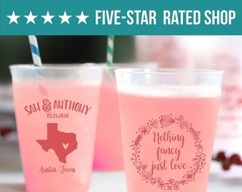 Wedding Cups, Plastic Wedding Frosted Cup, Frosted Plastic Personalized Cup, Plastic Wedding Frosted Cups, Plastic Frosted Wedding Cup (119)