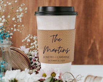 Personalized Wedding Sleeves, Custom Coffee Sleeve, Unique Cup Sleeve, Customized Sleeve Favor, Customized Coffee Sleeve Wedding Favor (330)