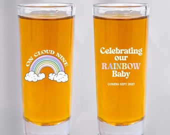 On Cloud Nine Baby Shower Tall Shot Glass, Full Color Baby Shower Shooter Glass Favors, Celebrating Our Rainbow Baby Shot Glass Favors (407)