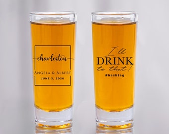 Custom Tall Shooter Glasses, Custom 2oz Shooter Glass Wedding Favors, Personalized Wedding Shooter Glass, Custom Wedding Shooter Glass (112)
