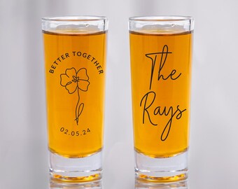 Custom 2oz Shooter Glass Wedding Favors, Personalized Wedding Shooter Glass, Custom Wedding Shooter Glass, Custom Tall Shooter Glasses (190)