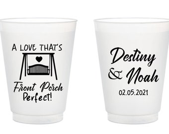 Front Porch Perfect Wedding Frosted Cups, Custom Wedding Frosted Cups, Personalized Wedding Frosted Cups, Frosted Cup Wedding Favors (137)