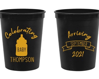 Custom Baby Shower Stadium Cups, Personalized Baby Shower Stadium Cups, Stadium Cups for Baby Shower, Stadium Cup as Baby Shower Favor (150)