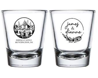 Custom Wedding Venue Illustration Favors, Custom Shot Glasses Wedding Favors, Personalized Wedding Favors, Custom Wedding Shot Glasses (228)