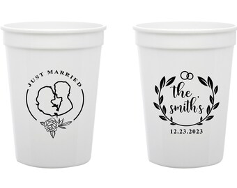 Just Married Wedding Stadium Cup, Just Married Stadium Cup Wedding Favor, Custom Wedding Plastic Cup, Personalized Wedding Stadium Cup (229)