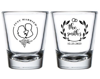 Just Married Wedding Shot Glasses, Just Married Shot Glasses Wedding Favor, Custom Wedding Shot Glass, Personalized Wedding Shot Glass (229)