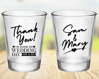 Customized Wedding Shot Glasses, Thank You shot glass - Custom Shot Glass - Personalized Shot Glass - Customized 1.75oz Shot Glass 1022