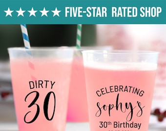 Dirty 30 Birthday Frosted Cups, Customized Birthday Frosted Cups, Personalized Birthday Frosted Cups, Frosted Cups as Birthday Favors (141)