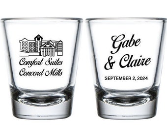 Personalized Wedding Venue Shot Glasses Favor, Custom Shot Glasses Wedding Favors, Custom Wedding Venue Shot Glasses Favor, Shot Glass (215)