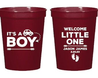 It's A Boy Custom Baby Shower Stadium Cups, Personalized Favor Baby Shower Stadium Cups, Personalized Plastic Cups, Plastic Cup Favors (234)