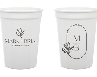 Happy Married Wedding Stadium Cups, Happily Married Wedding Plastic Cups, 16oz Stadium Cups, 22oz Stadium Cups, Custom Wedding Favors (172)