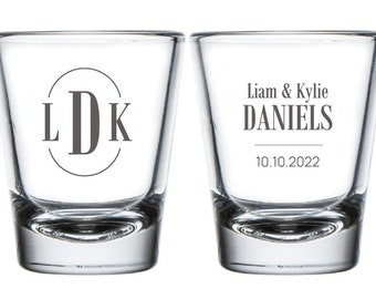 Custom Monogram Wedding Shot Glasses, Personalized Monogram Shot Glasses Wedding Favors, Custom Wedding Shot Glasses, Shot Glass Favor (179)