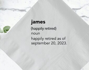 Custom 2ply Beverage Napkin Retirement Party Favors, Personalized Retirement Napkin, Printed Retirement Party Napkins, Retirement Favor (38)