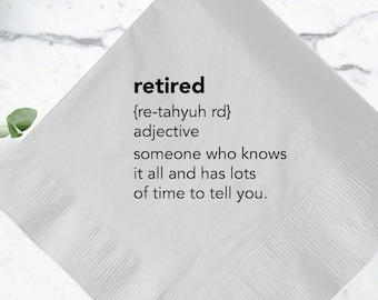Custom Paper Napkin Retirement Party Favors, Personalized Retirement Napkins, Printed Retirement Party Napkins, Unique Retirement Favor (37)