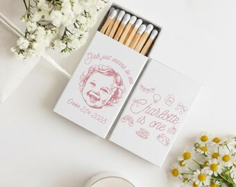 Coquette Themed First Birthday Matchboxes, Personalized First Birthday Matchbox Favor, Girls Just Wanna Be One Birthday Matchbox Favor (456)