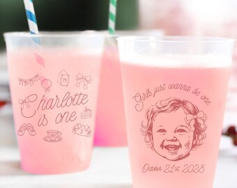 Coquette Themed First Birthday Frosted Cups, Customized First Birthday Frosted Cup Favor, Girls Just Wanna Be One Birthday Frosted Cup (456)