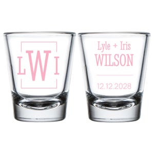 Custom Monogram Wedding Shot Glasses, Personalized Wedding Shot Glasses, Shot Glass Wedding Favors, Custom Shot Glasses Wedding Favors (180)