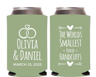 The World'S Smallest Pair Of Handcuffs Wedding Can Coolers, Wedding Can Cooler Favor, Customized Wedding Can Cooler Favors, Can Cooler (401)