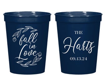 Fall In Love Custom Stadium Cups, Custom Wedding Stadium Cups, Personalized Wedding Stadium Cups, Custom Wedding Stadium Cups as Favor (294)