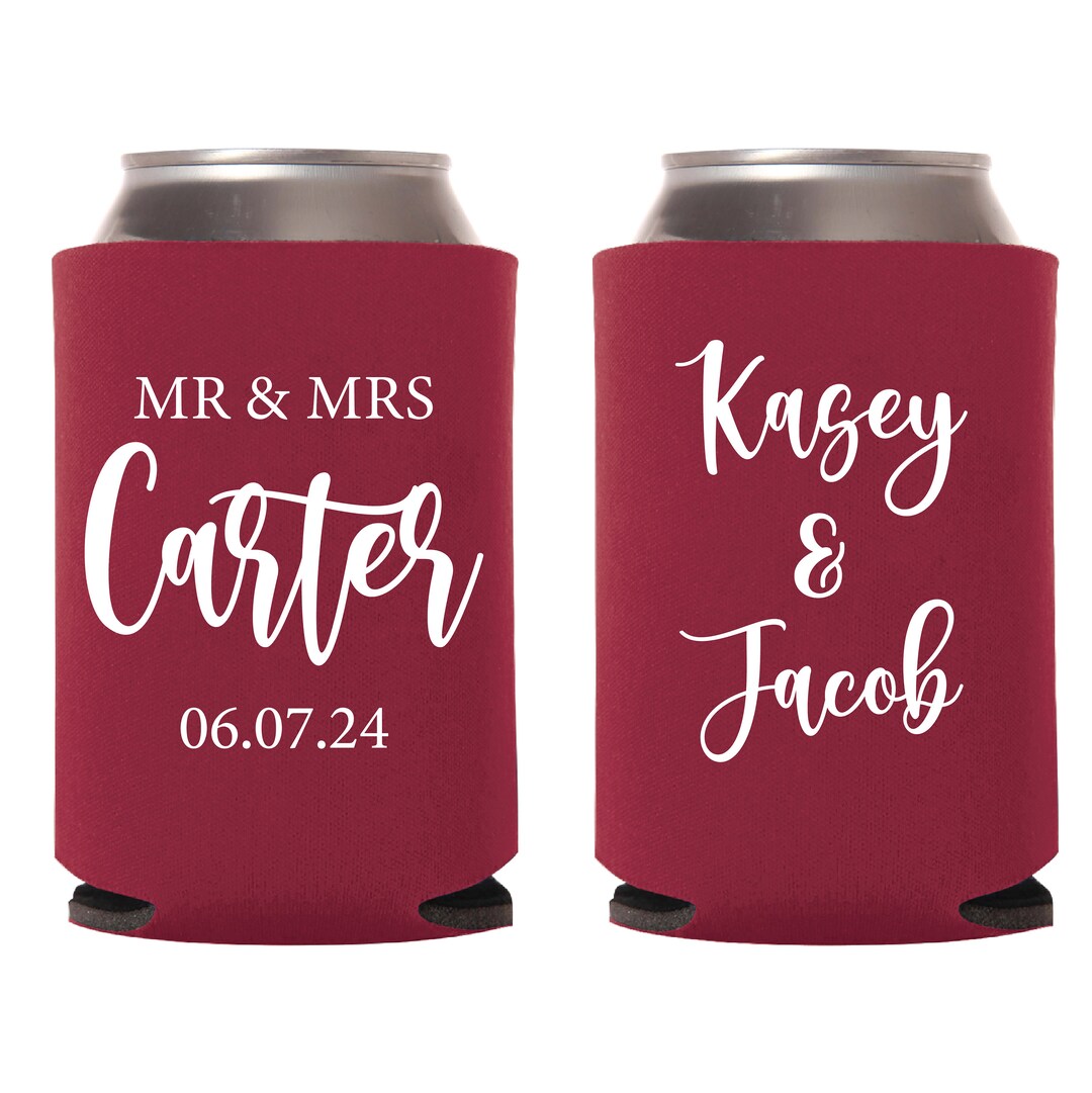 Custom Wedding Can Coolies, Custom Coolie Favors, Wedding Can Cooler
