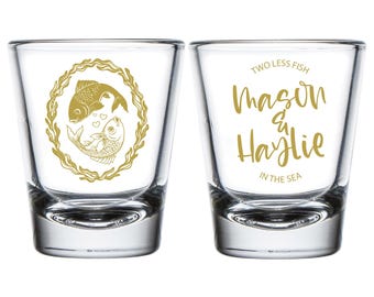 Two Less Fish In the Sea Shot Glass, Personalized Wedding Shot Glasses, Custom Shot Glasses for Weddings, Personalized Shot Glass Favor (27)