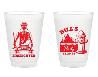 Firefighter Retirement Frosted Cup Favors, Custom Firefighter Frosted Cup Retirement  Party Favors, Customized Retirement Frosted Cups (386)