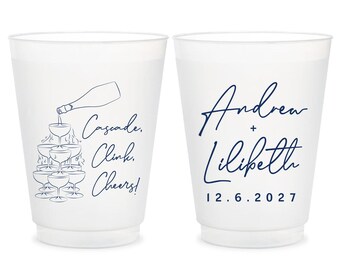 Cascade Clink Cheers Frosted Cups Favor, Wedding Frosted Cups Favor, Custom Frosted Cups Favor for Guest, Custom Frosted Cups as Favor (421)