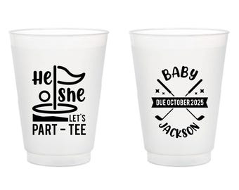 He Or She Let'S Partee Gender Reveal Frosted Cup Favors, Custom Golf Gender Reveal Frosted Cup Favors, Custom Baby Shower Frosted Cups (396)