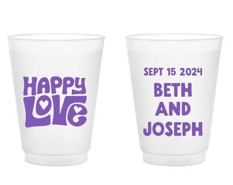 Happy Love Wedding Frosted Cups, Personalized Wedding Reception Frosted Cups Favor, Customized Wedding Frosted Cups, Frosted Cup Favor (383)