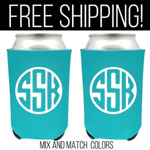 Monogram Intials Wedding Can Coolers - Monogrammed Wedding Favors - Free Shipping on all Monogram Can Coolers for Birthdays Weddings Parties