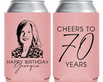 Personalized Portrait Can Coolers, Custom Birthday Can Coolers, Party Can Cooler, 70th Birthday Can Cooler, Custom Birthday Can Cooler (208)