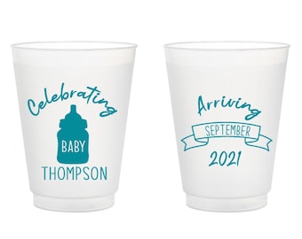 Custom Baby Shower Frosted Cups, Personalized Baby Shower Frosted Cups, Custom Frosted Cups for Baby Showers, Baby Shower Cup Favors (150)