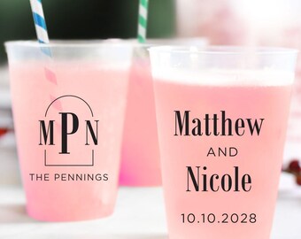 Custom Monogram Wedding Frosted Cups, Wedding Monogram Frosted Cup Favors, Personalized Wedding Monogram Favors, Custom Wedding Favors (181)
