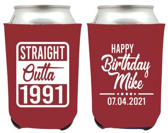 Custom Birthday Can Coolers, Personalized Birthday Can Coolers, Birthday Can Cooler Favors, Custom Birthday Beer Huggers, B-Day Cooler (135)