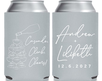 Cascade Clink Cheers Can Cooler as Favor, Wedding Can Coolers Favor, Custom Shot Beer Huggers for Guests, Custom Can Coolers as Favors (421)