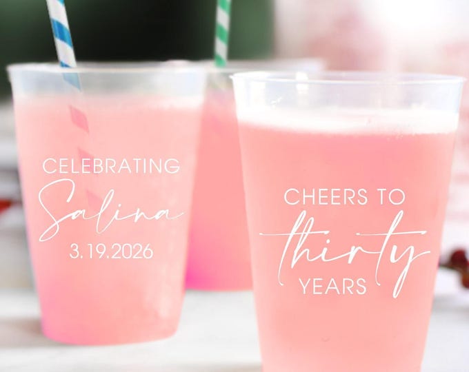 Featured listing image: Personalized Cups, Custom Cups for Party, Custom Party Cups, 30th Birthday Frosted Cups, Customized Frosted Cups, Custom Birthday Cups (166)