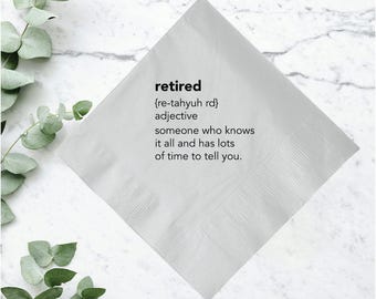 Custom Paper Napkin Retirement Party Favors, Personalized Retirement Napkins, Printed Retirement Party Napkins, Unique Retirement Favor (37)